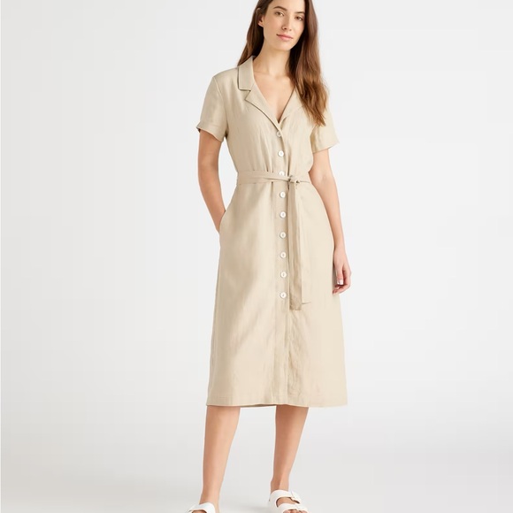 Quince 100% European Linen Button Front Midi Dress - Picture 1 of 13